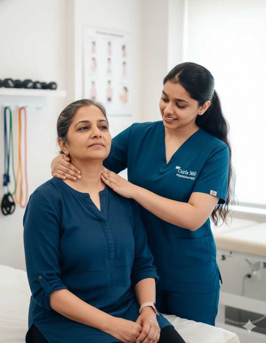 Cervical spondylosis physiotherapy — cervical mobilization, traction, and MET treatment at Curis 360 Bangalore