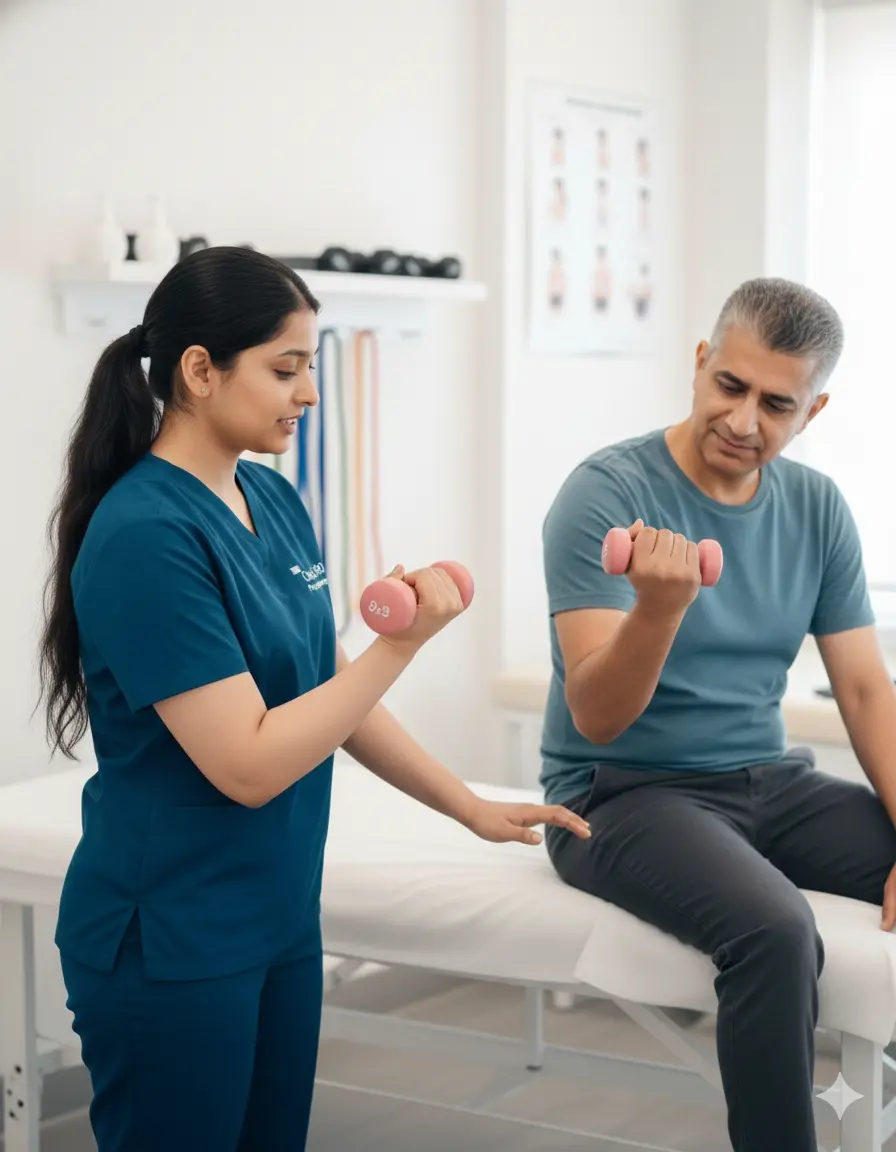 Physiotherapist applying dry needling for tennis elbow treatment in Bangalore