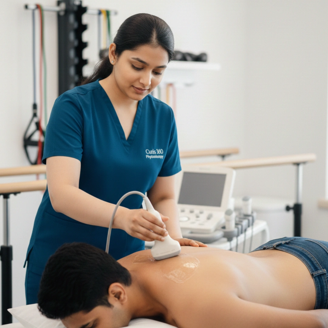 Clinical therapeutic ultrasound treatment at Curis 360 Banashankari physiotherapy clinic